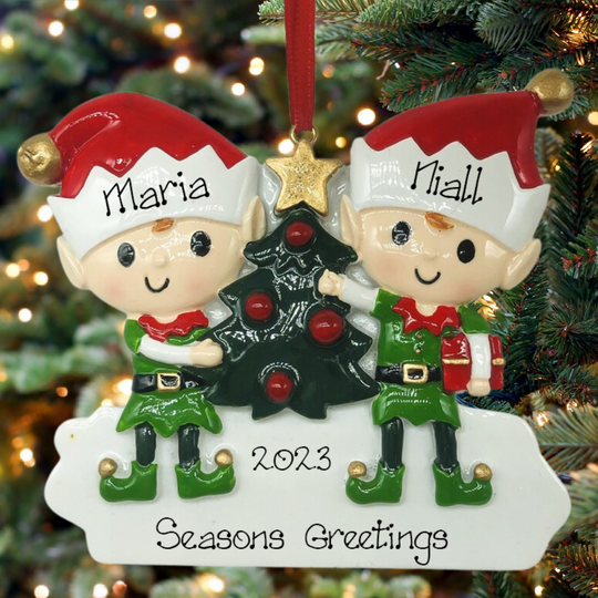 Personalised Christmas Ornament - Happy Elves Couple- NEW