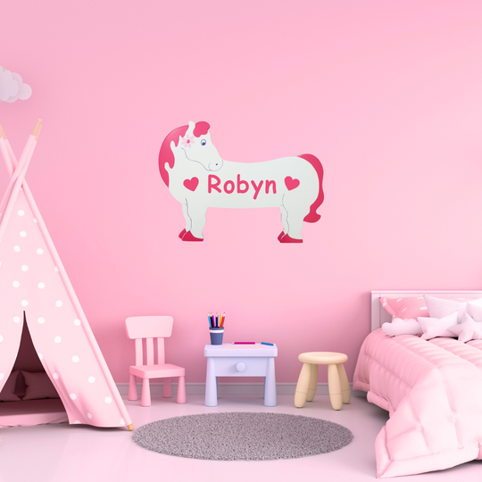 Personalised White & Pink Horse Name Plaque for Bedroom