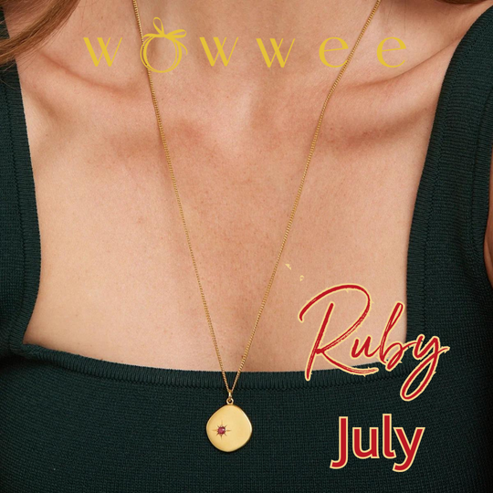 July Birthstone Necklace - 18ct Gold and Peridot Ruby Stone - Symbol of Power