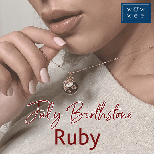 JULY Ruby Birthstone Necklace in WowWee gift Box