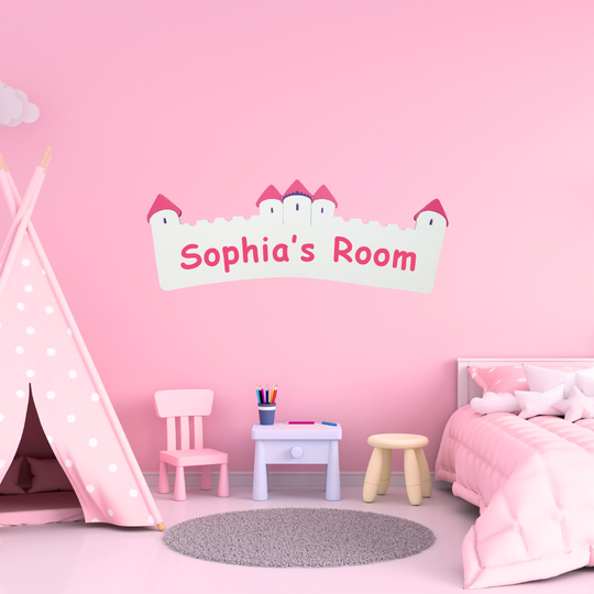 Personalised Long White & Pink Castle Name Plaque for Bedroom