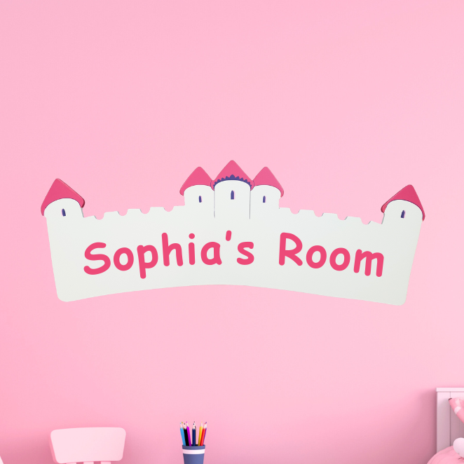 Personalised Long White & Pink Castle Name Plaque for Bedroom