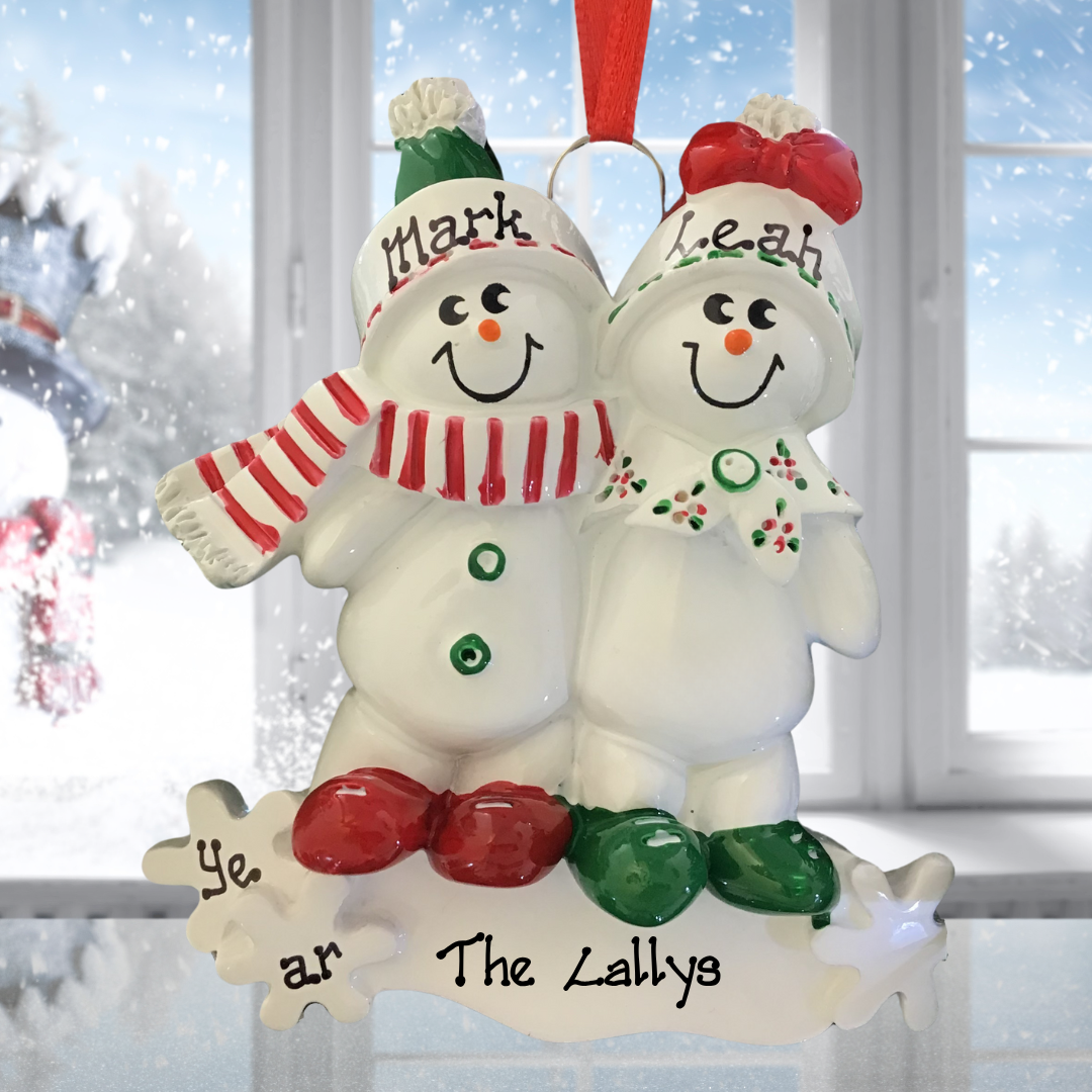 Personalised Christmas Ornament for Couple - Snowman Sled 2