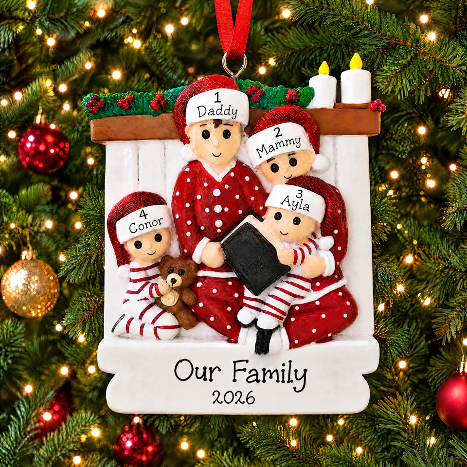 Personalised Night Before Christmas Ornament - Matching PJs Family of 4
