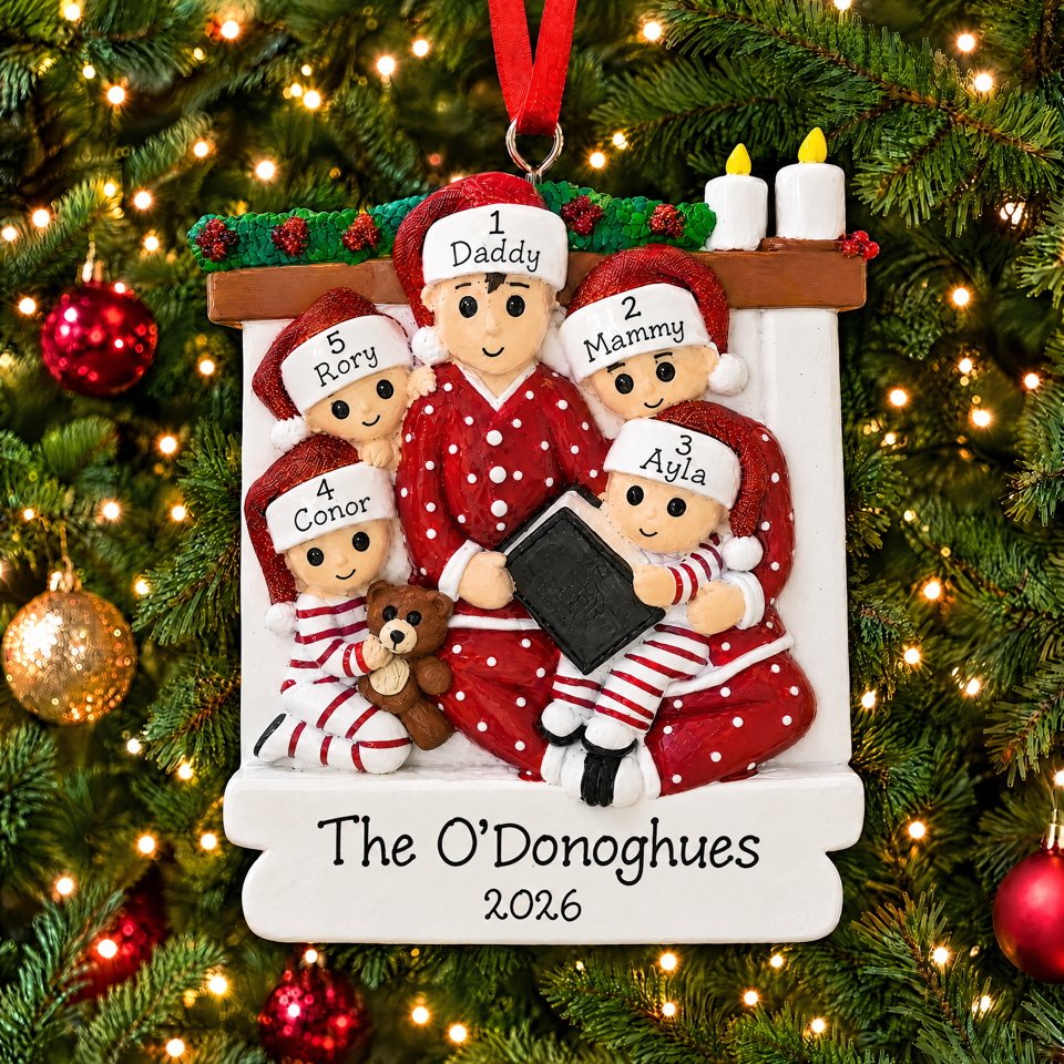 Personalised Night Before Christmas Ornament - Matching PJs Family of 5