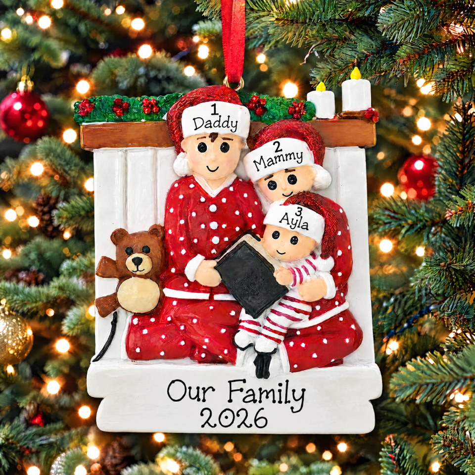 Personalised Night Before Christmas Ornament - Matching PJs Family of 3
