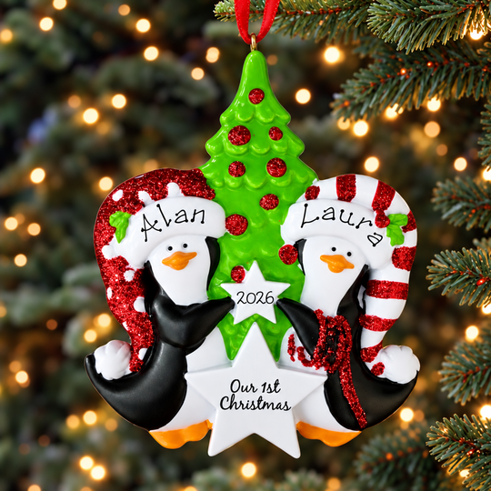Personalised Christmas Ornament - Penguins 1st Christmas