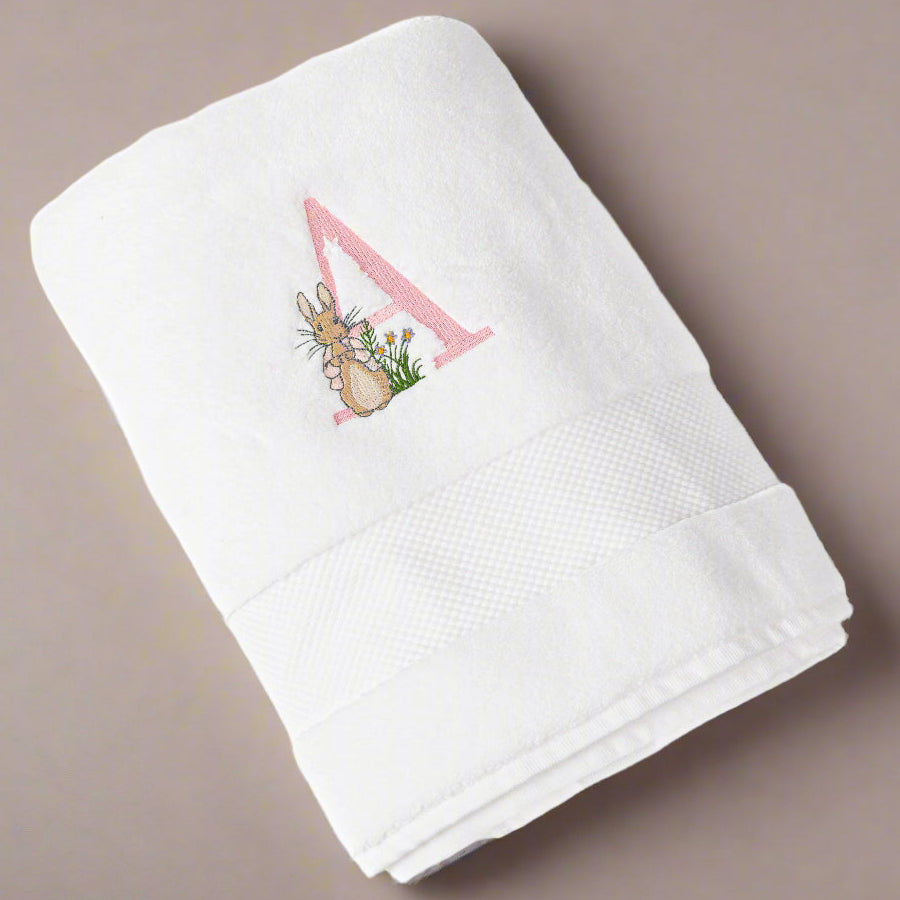 Personalised Peter Rabbit Super Soft Signature Bath Towel – Embroidered with Initial - Girls