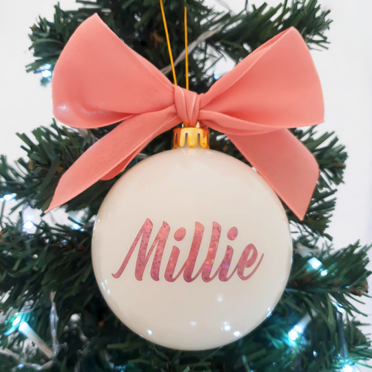 Personalised Luxury Christmas Bauble - Peaches & Cream - 8cm