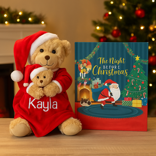 Personalised Christmas Bear and Christmas Book GIFT SET