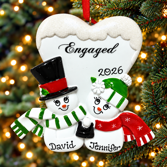 Personalised Christmas Ornament - Engaged Snowman Couple 2026