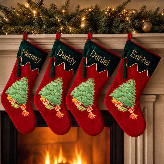Personalised Velvet Christmas Stocking - Luxurious Tree and Gifts