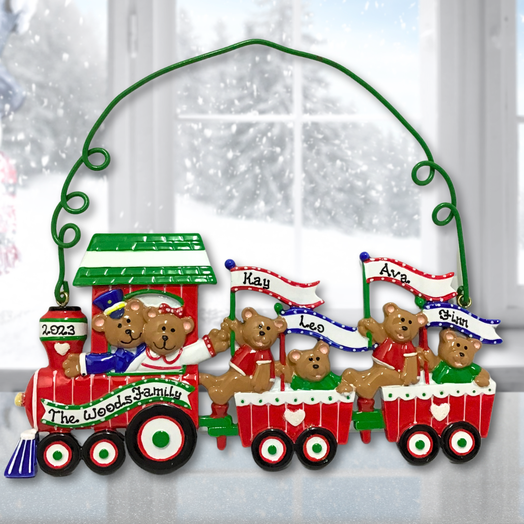 Personalised Christmas Decorations - Christmas Train 4 people NEW