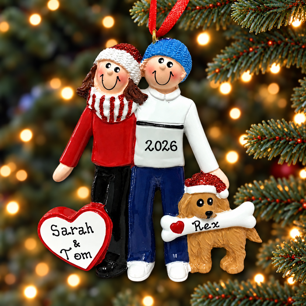 Personalised Christmas Ornament - Couple with Dog
