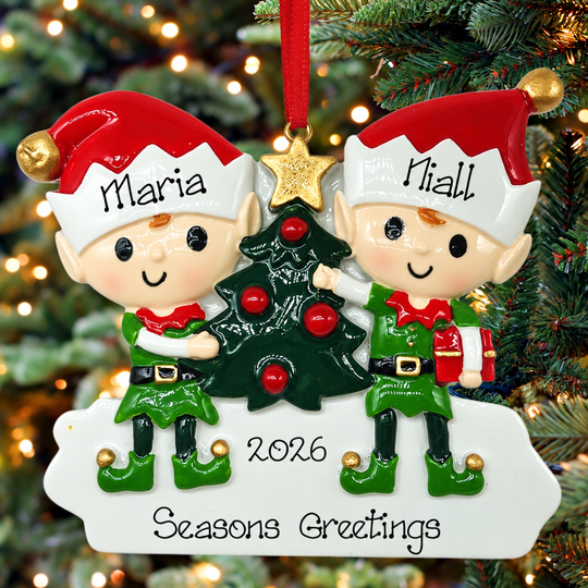 Personalised Christmas Ornament - Happy Elves Couple
