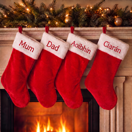 Personalised Traditional Red & White Plush Fur Stocking