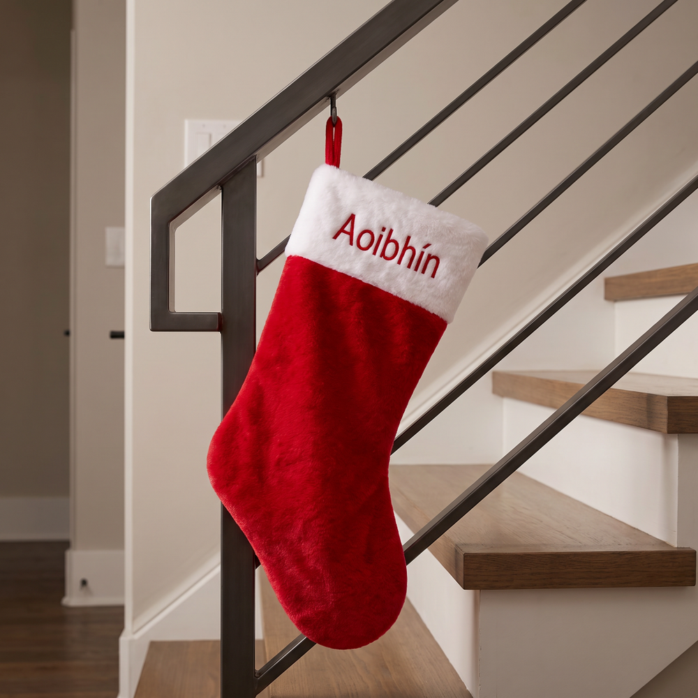 Personalised Traditional Red & White Plush Fur Stocking