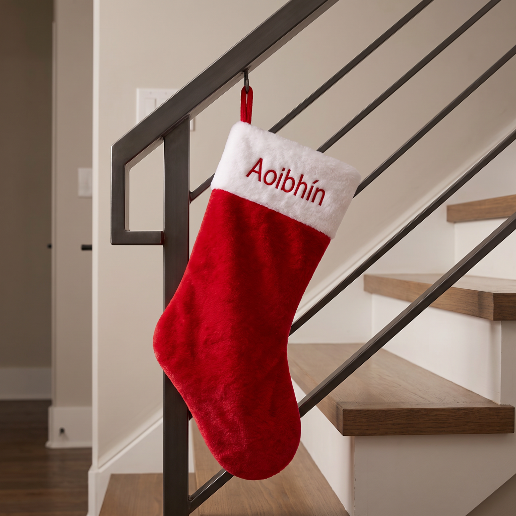 Personalised Traditional Red & White Plush Fur Stocking
