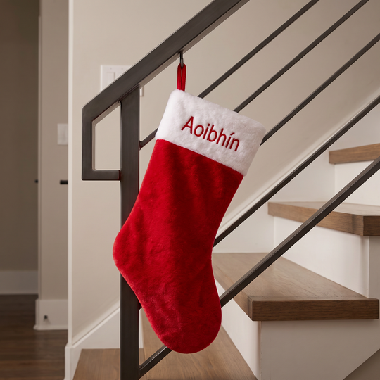 Personalised Traditional Red & White Plush Fur Stocking
