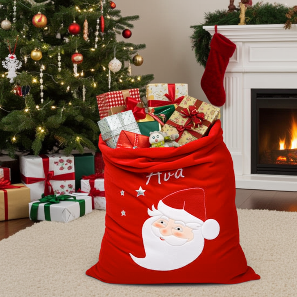 Personalised Large Velvet Santa Sack with Drawstring | WowWee