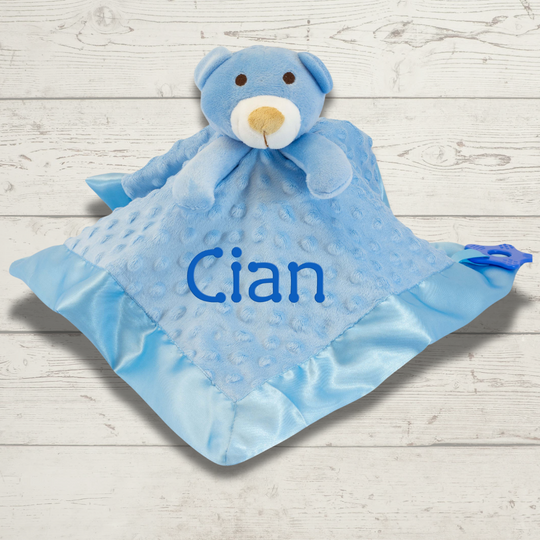 Personalised Baby Comforter - Blue Teddy