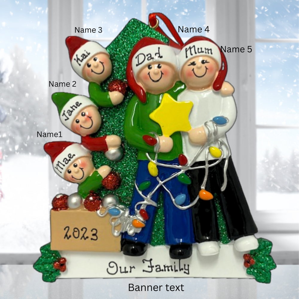 Personalised Christmas Ornament - Decorating the tree 5 people NEW