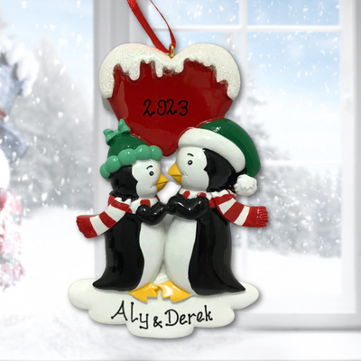 Personalised Christmas Ornament - Penguin Kisses Our 1st Christmas