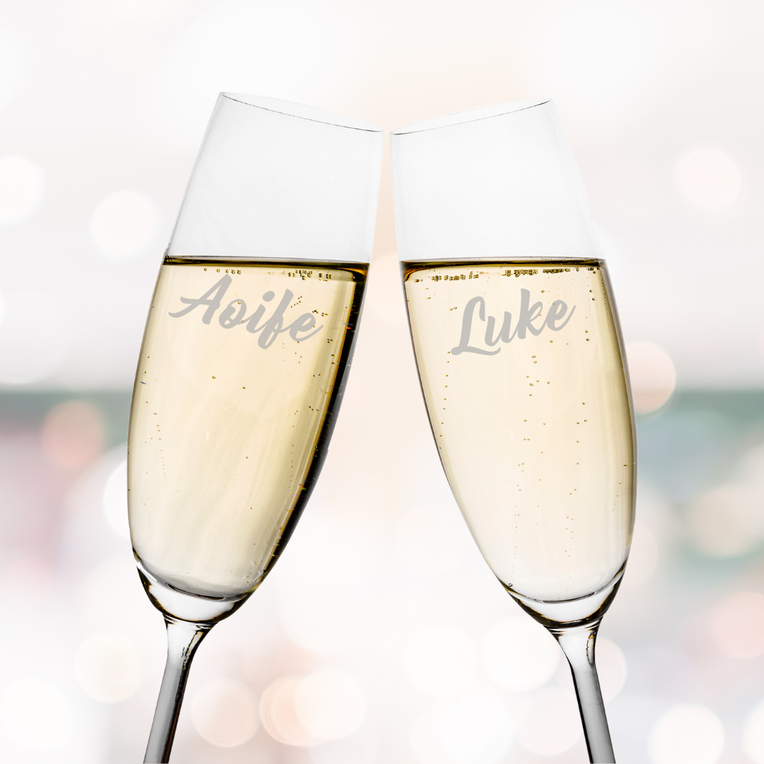 Champagne glasses for couple , personalised with their names