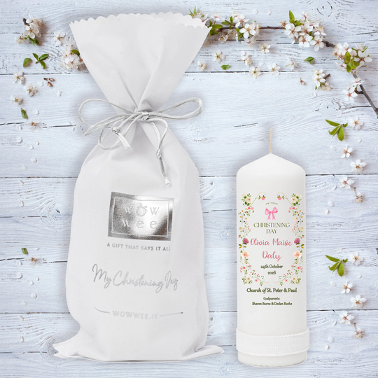 Personalised Delicate Flowers Design Christening Candle for Girls