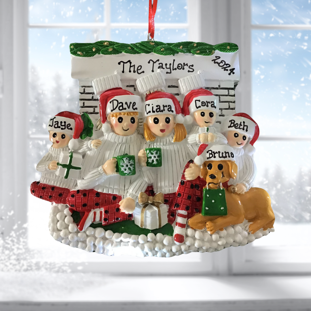 Personalised Christmas Decorations - Paws by the Fireplace Family 5