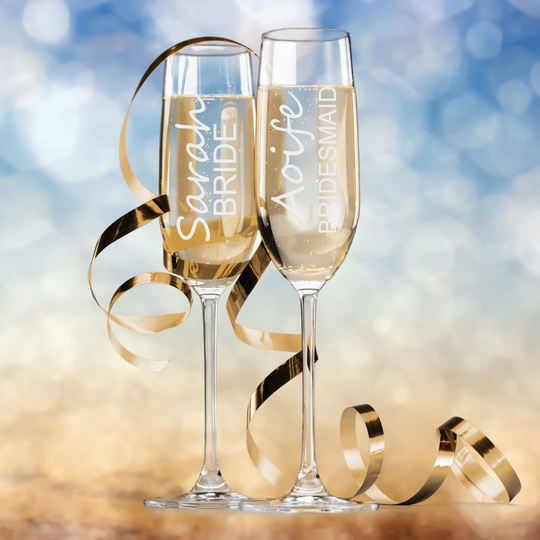 Champagne flute glass for bride and bridal party