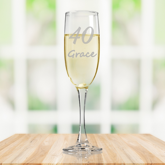 champagne glass personalised for 40th birthday with name