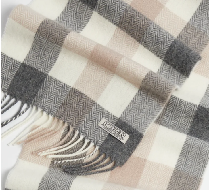 Personalised Foxford Luxury Scarf - Neutral Block Check