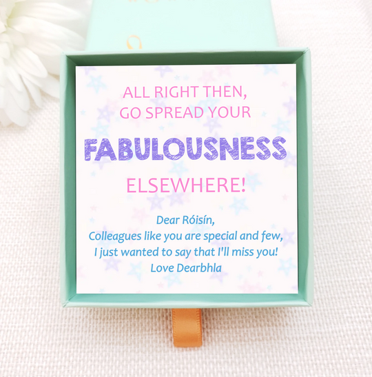 personalised insert for jewellery box and gold neckace. the insert is light pink with stars. personalise with message