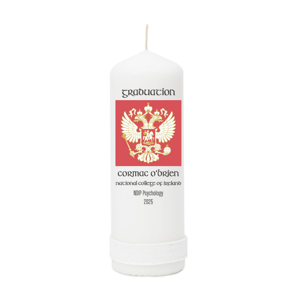 Personalised graduation pillar candle. Upload your own image and add personal details