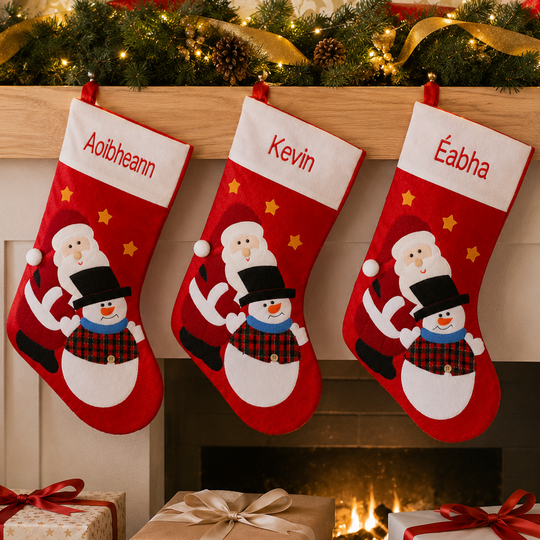 Personalised Felt Christmas Stocking - Santa & Snowman