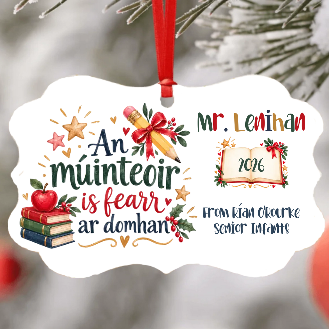 Personalised Teacher Ornament - An Múinteoir is Fearr ar Domhan