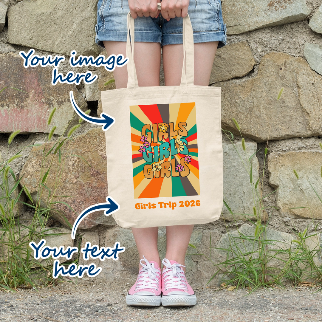 Tote bag that can be personalised with own image and text