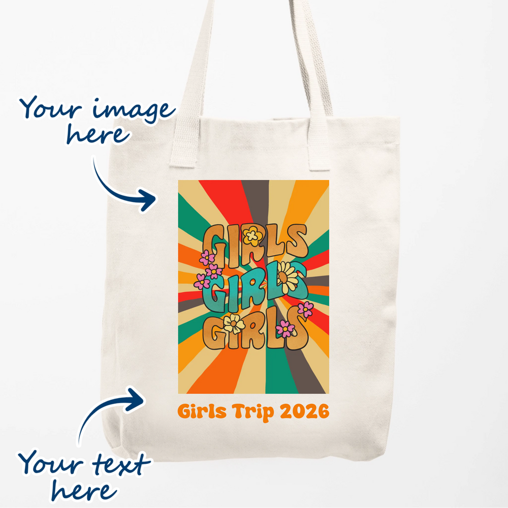 cream or natural tote bag with image and text upload
