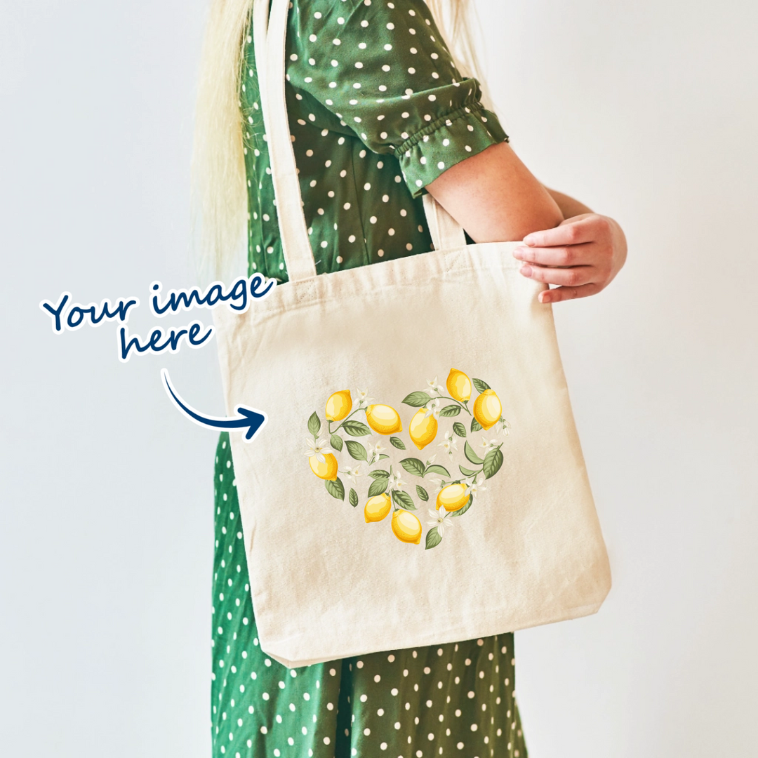 Cream Tote bag with option of uploading any image on it