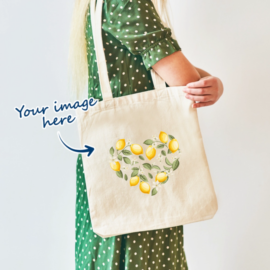Cream Tote bag with option of uploading any image on it