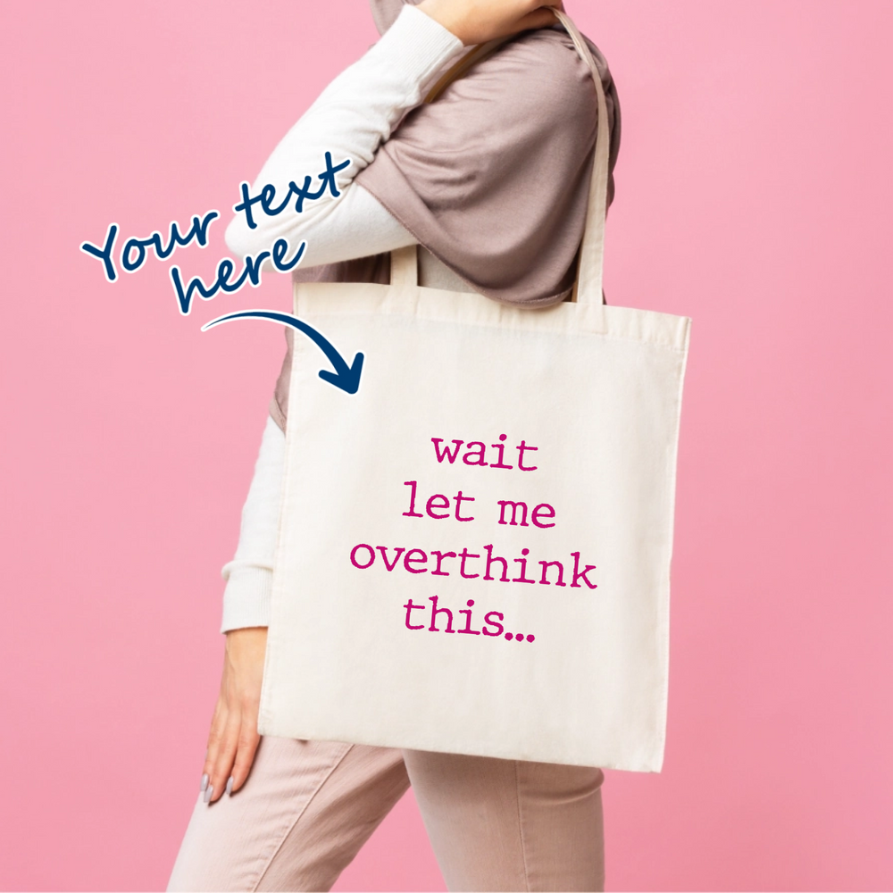 cream coloured tote bag where you can add your own text and choose from different fonts and font colours