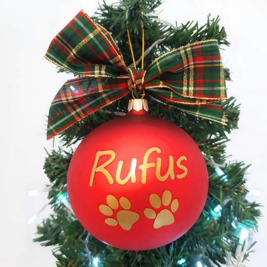 Personalised Luxury Christmas Bauble - Pet Pawprint Red - 10cm