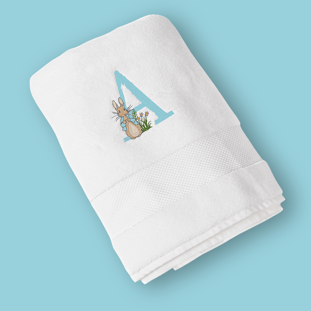Personalised Peter Rabbit Super Soft Signature Bath Towel – Embroidered with Initial - Boys