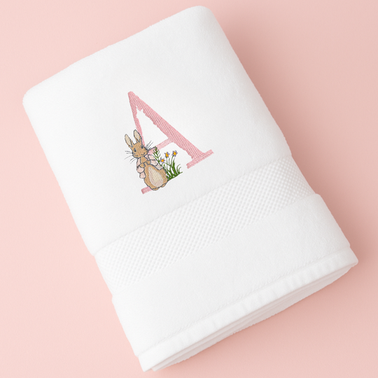 Personalised Peter Rabbit Super Soft Signature Bath Towel – Embroidered with Initial - Girls