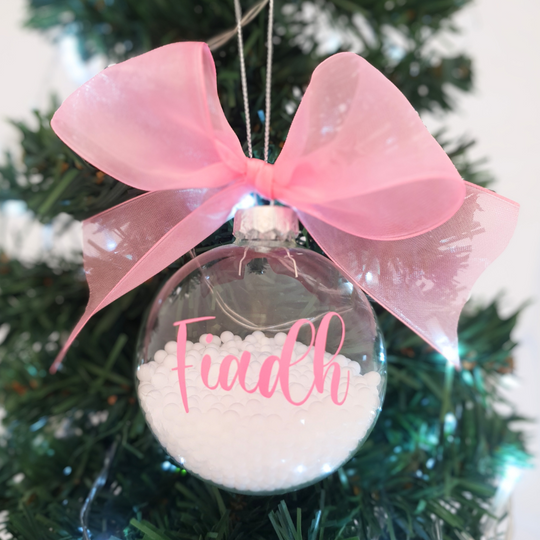 Personalised Luxury Christmas Bauble - Pink Snow - 7cm