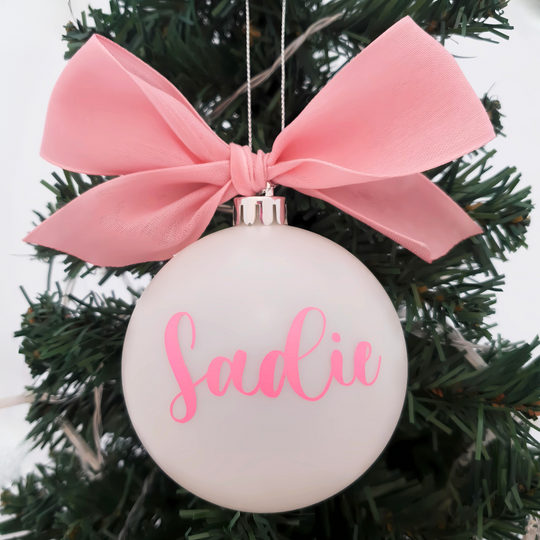 Personalised Luxury Christmas Bauble - White & Pink - 8cm