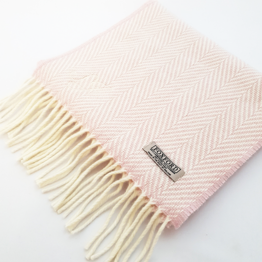 Personalised Foxford Luxury Scarf - Pink And White Herringbone Scarf