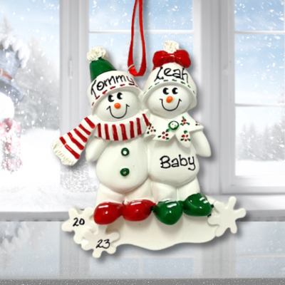 Personalised Christmas Ornament for Pregnant Couple - Snowman Sled 2