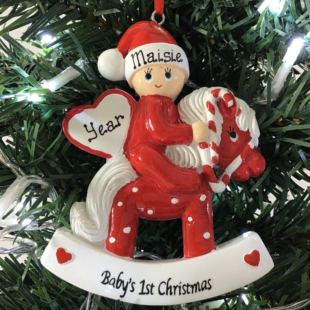 Personalised Baby's 1st Christmas Ornament - RED Rocking Horse